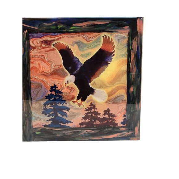 Eagle Wall Art or Large trivet tile With Abstract Background Handmade Resin top - Picture 11 of 13